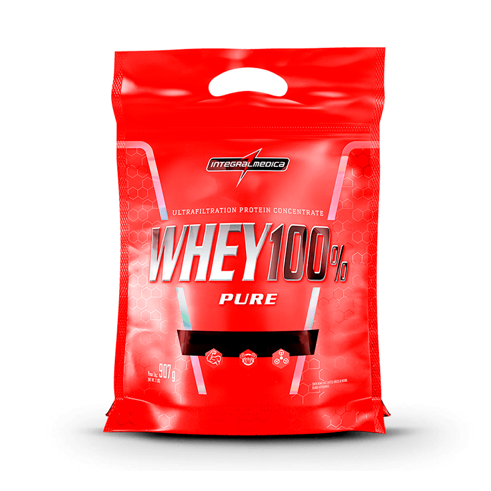 Whey 100% Pure Morango Pouch 907g Integralmedica