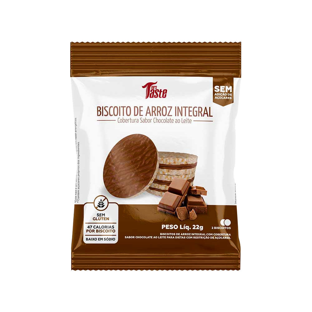 Biscoito de Arroz Integral Cobertura Sabor Chocolate ao Leite 22g Mrs.Taste