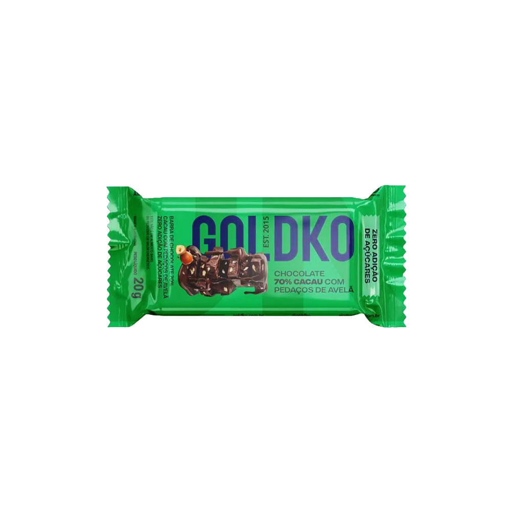 Chocolate 70% Cacau Zero Açúcar com Avelã 20g GoldKo