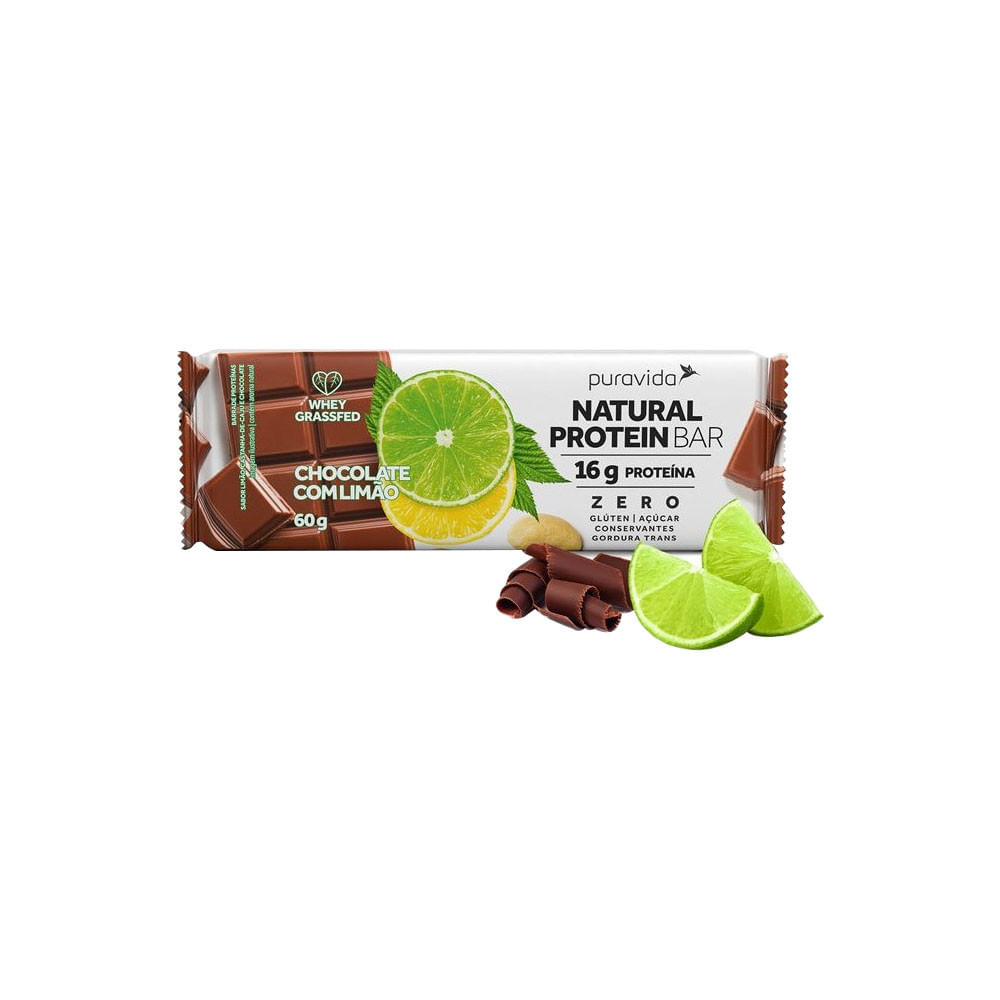 Barra de Proteína Sabor Chocolate com Limão Natural Protein Bar 60g PuraVida