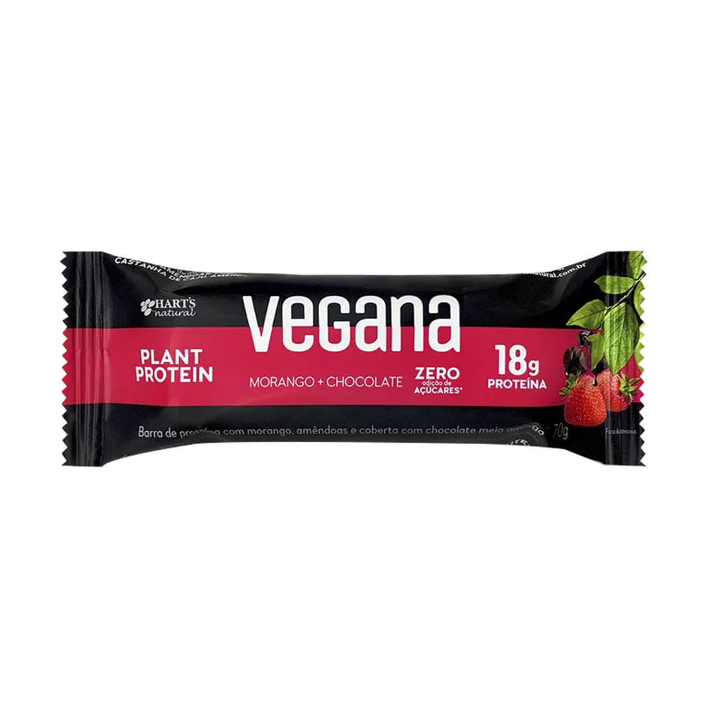 Barra de Proteína Vegana Zero Morango com Chocolate 70g Harts Natural