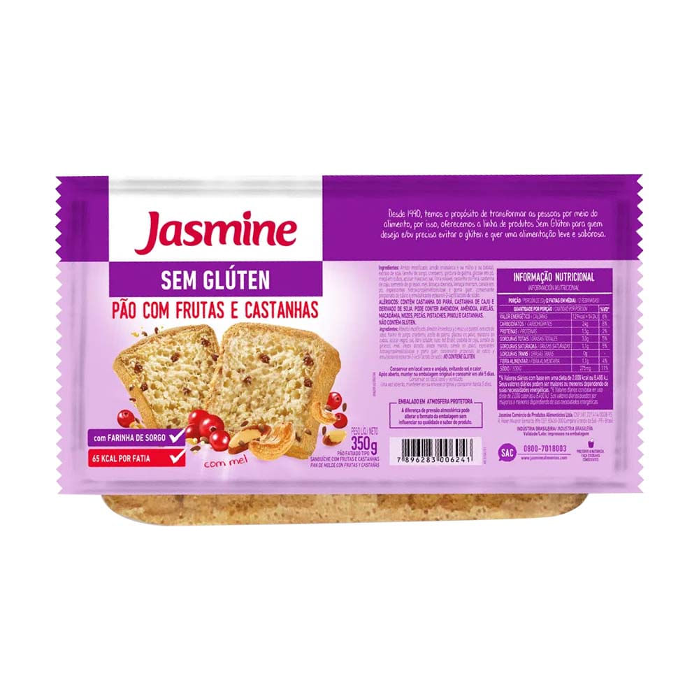 Pão Sem Glúten com Frutas e Castanhas 350g Jasmine