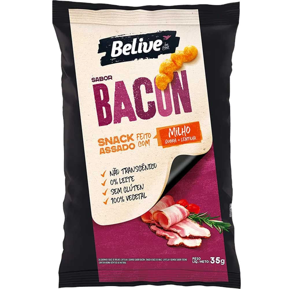 Snack Vegano Sem Glúten Sabor Bacon 35g Belive