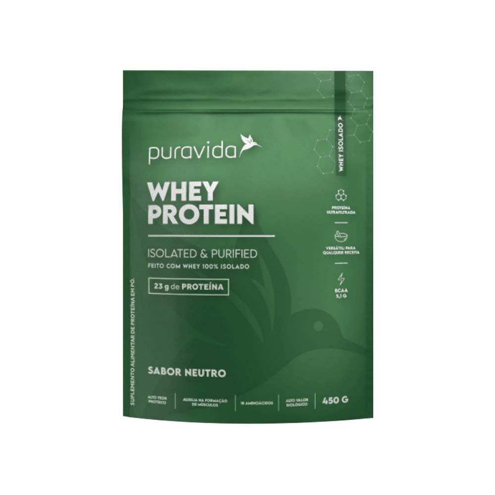 Whey Protein 100% Isolado Sabor Neutro 450g Puravida