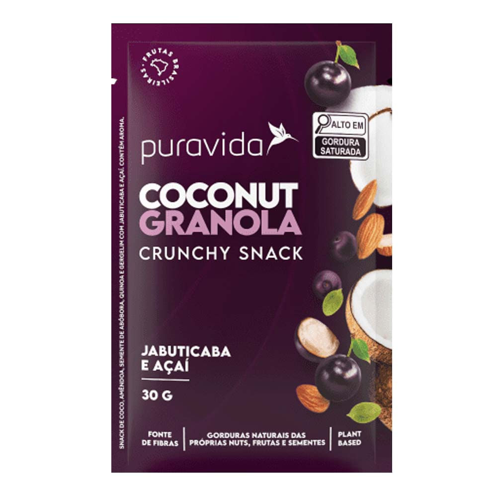 Coconut Granola Crunchy Snack Jabuticaba e Açaí 30g PuraVida