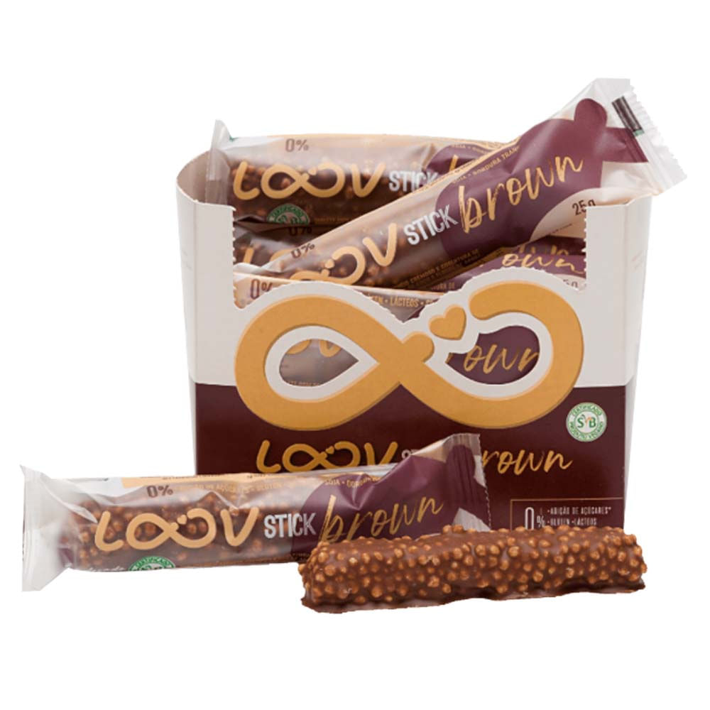 Caixa de Stick Loov Brown Crocante e Coberto de Chocolate e Flocos de Arroz Sem Açucar 12 Unidades Chocolife