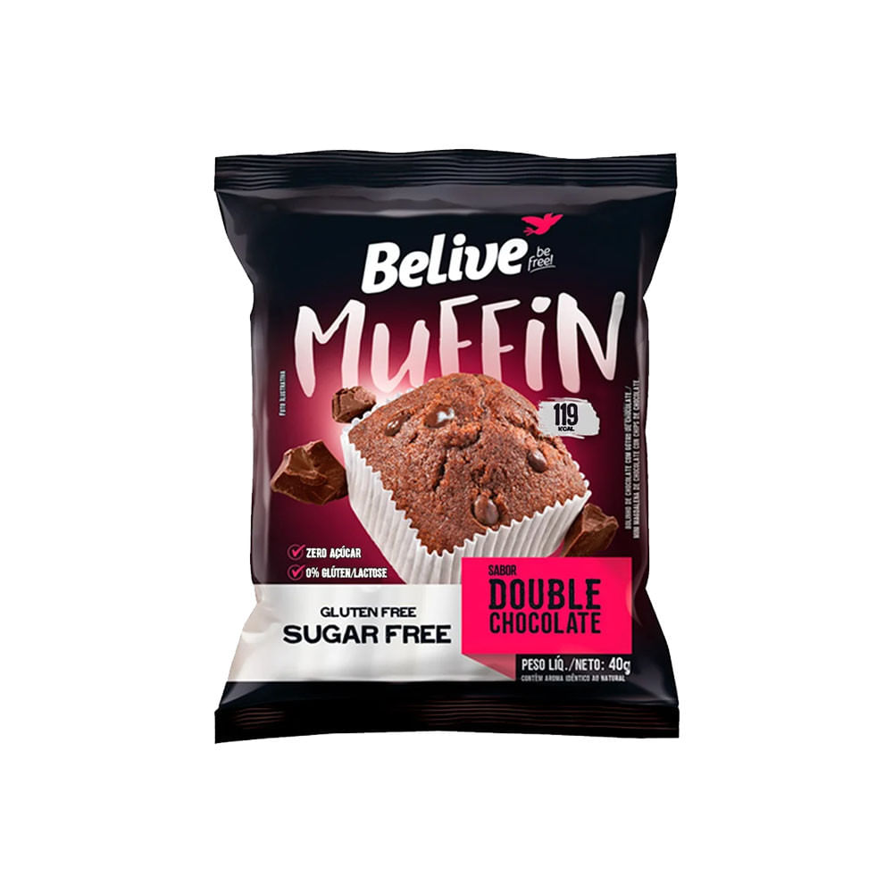 Muffin Double Chocolate Zero Açúcar Glúten e Lactose 40g Belive