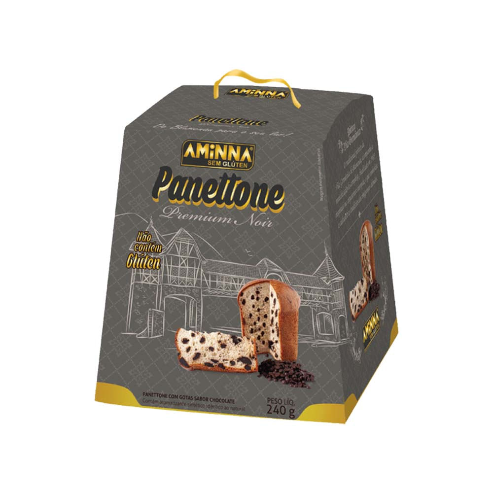 Panettone Sem Glúten Premium Noir com Gotas sabor Chocolate 240g Aminna