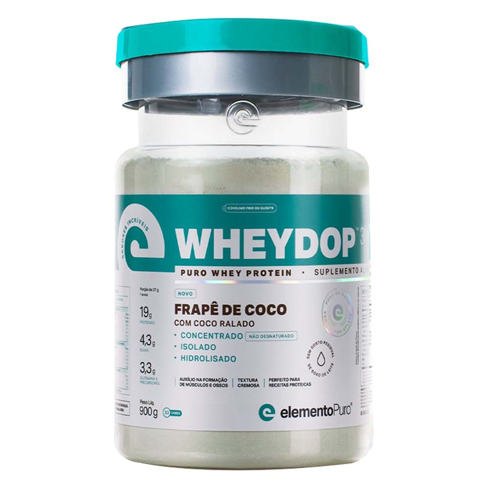 Wheydop Whey Protein 3W Sabor Frapê de Coco com Coco Ralado 900g Elemento Puro