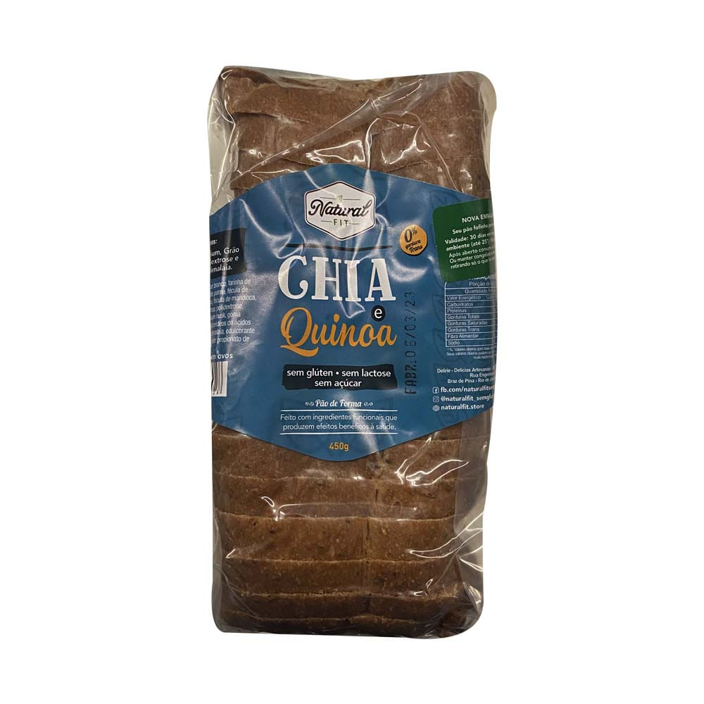 Pão de Chia e Quinoa Sem Glúten e Lactose 450g Natural Fit