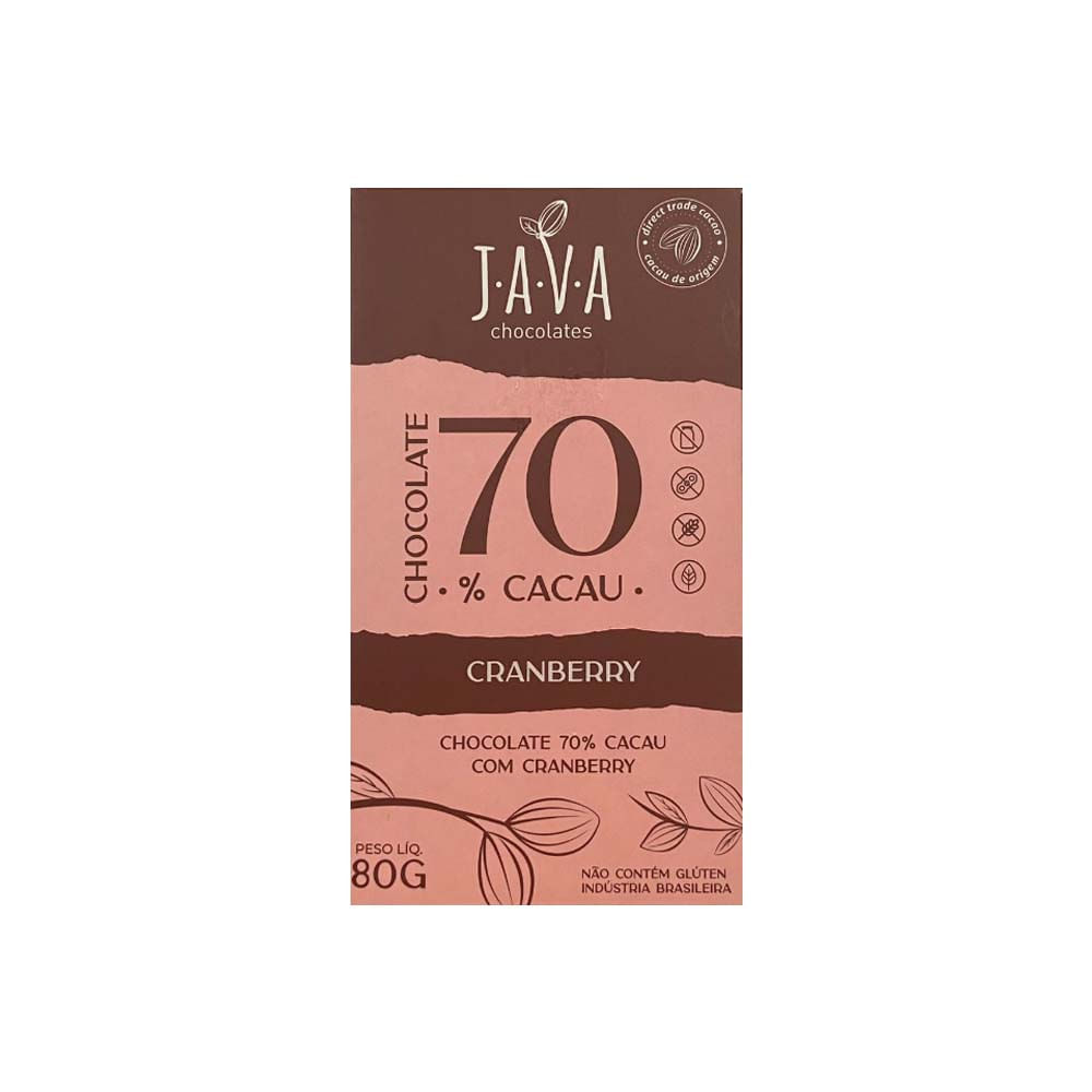 Chocolate com Cranberry 70% Cacau 80g - Java - Empório Quatro Estrelas