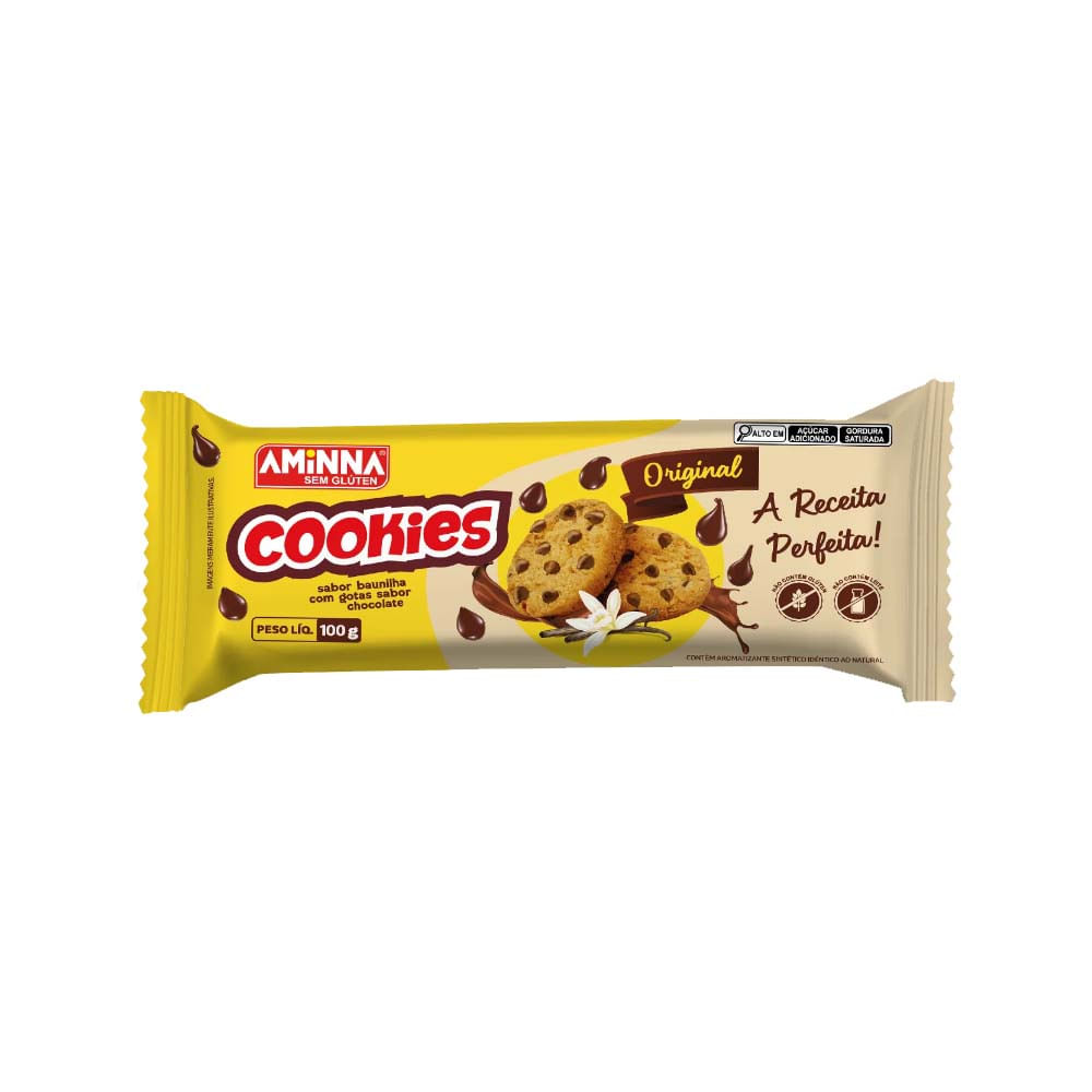 Cookies Baunilha com Gotas de Chocolate 100g Aminna
