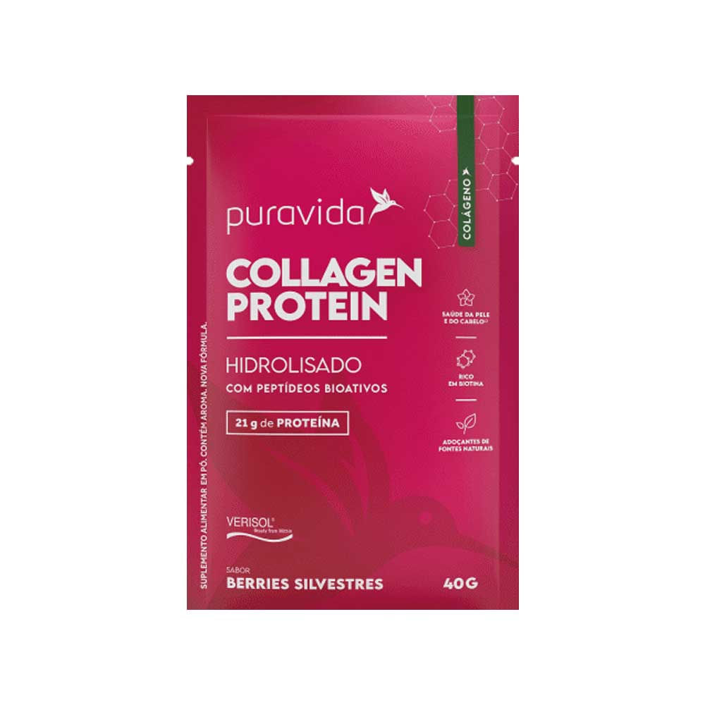 Collagen Protein Hidrolisado com Peptídeos Bioativos Berries Silvestres 40g PuraVida