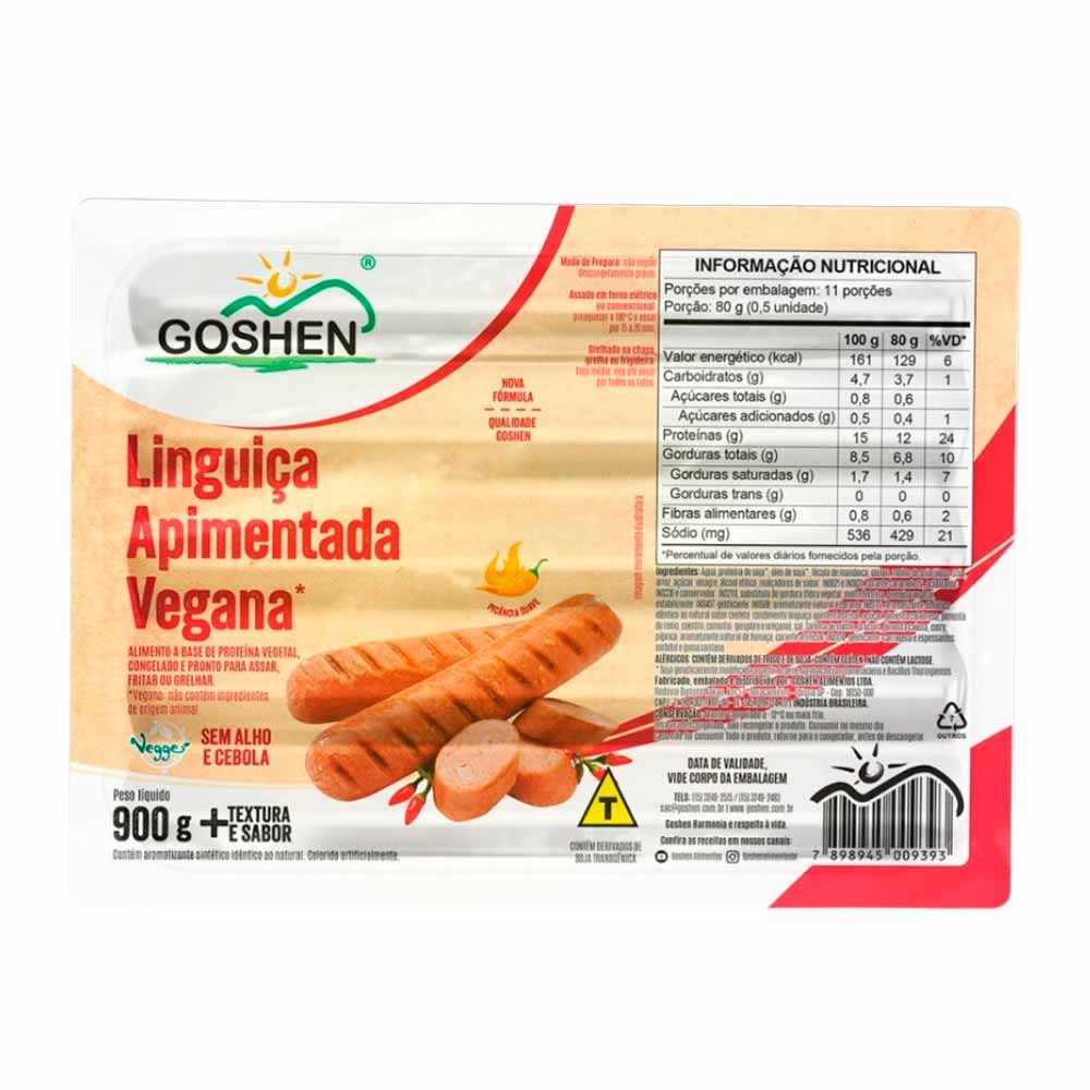 Goshen — Linguiça Vegana Apimentada 900g - emporioquatroestrelas
