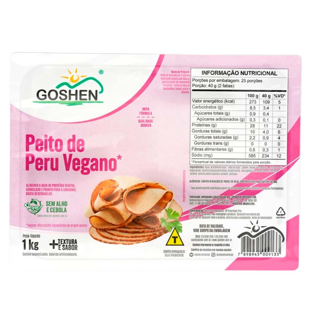 Peito de Peru Vegano Fatiado 1Kg Goshen