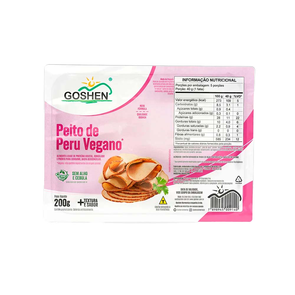 Peito de Peru Vegano Fatiado 200g Goshen
