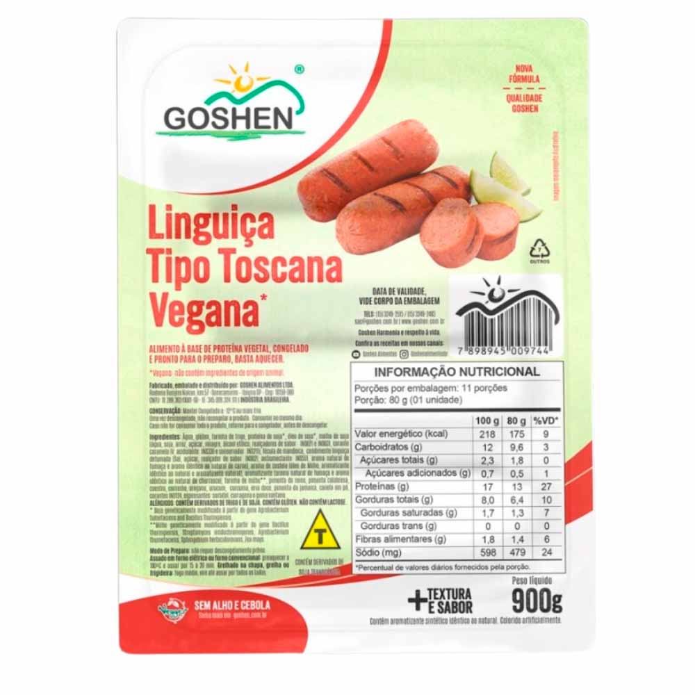 Linguiça Toscana Vegana 900g Goshen