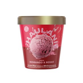 Pote-de-Sorvete-Vegano-Sabor-Morango-e-Rosas-Haulani-500ml-a-base-de-coco-sem-gluten.-Embalagem-vermelha-com-imagem-de-sorvete-cremoso.