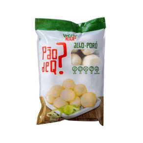 Embalagem-do-Pao-de-Q--Alho-Poro-Veggie-Roots-pao-de-queijo-vegano-sem-gluten-leite-ou-ovos.-Pacote-branco-e-verde-com-imagem-do-produto.